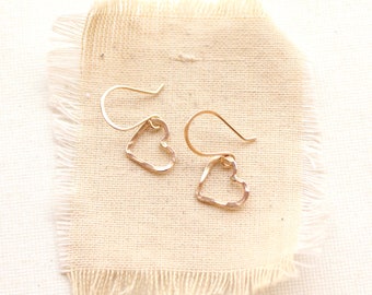 Little Gold Heart Earrings, Forged Gold Fill Earrings, Everyday Gold Earrings, Anniversary Earrings, Valentine's Day Gift, Gifts For Her