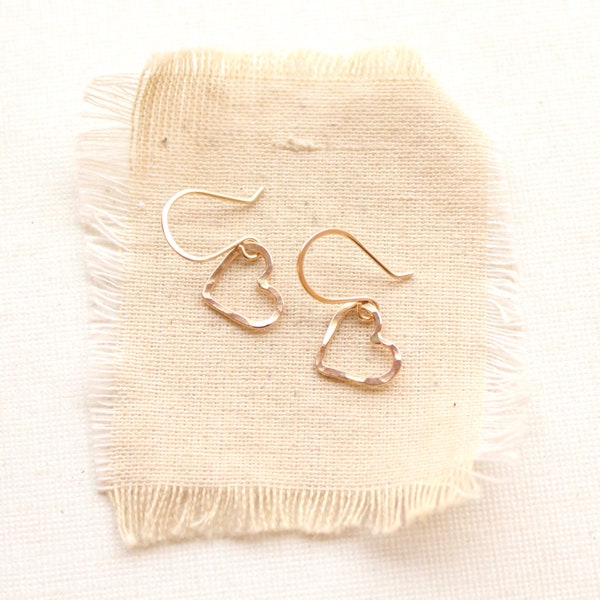 Little Gold Heart Earrings, Forged Gold Fill Earrings, Everyday Gold Earrings, Anniversary Earrings, Valentine's Day Gift, Gifts For Her