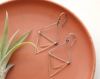 Mixed Metal Triple Triangle Earrings