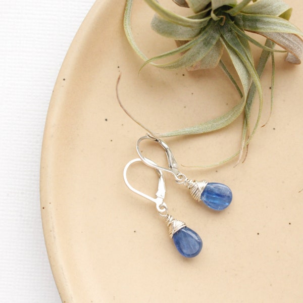 Little Kyanite Teardrop Silver Earrings, Dainty Blue Earrings, Bestseller Genuine Kyanite Drops, Minimalist Earrings