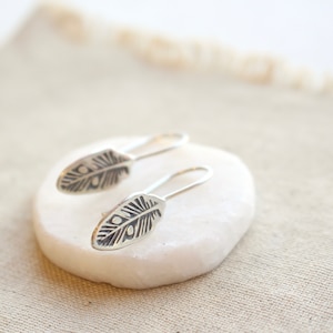 Stamped Feather Lobe Hugger Earrings