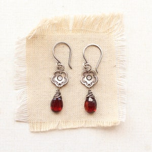 Mini Cactus Flower Garnet Drop Earrings image 1