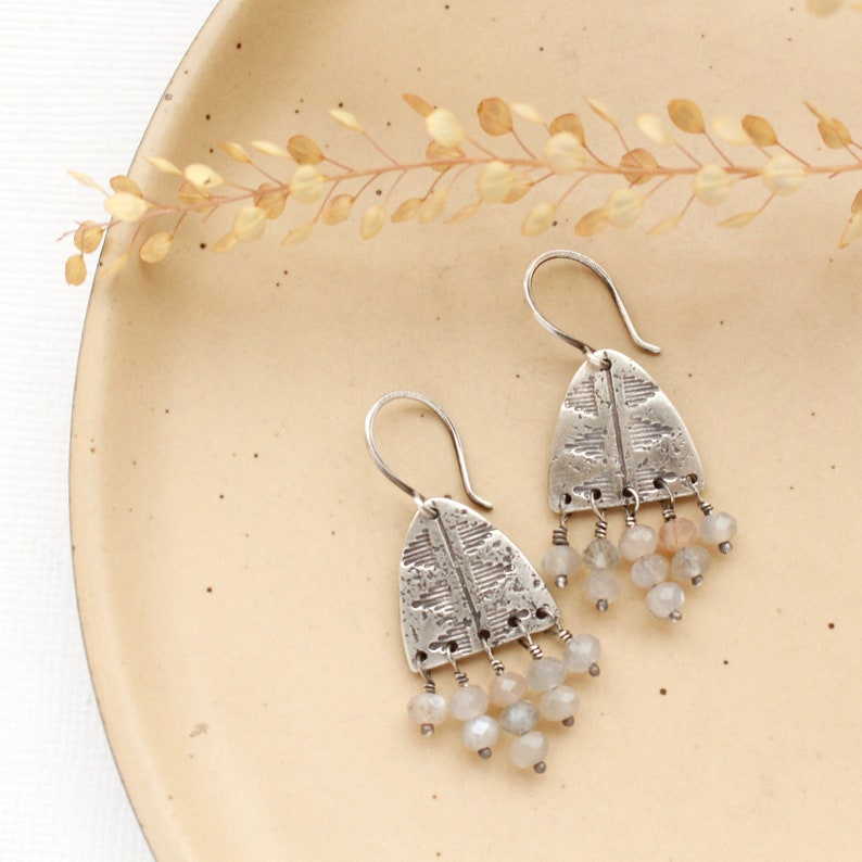 Pakal Arch Peach Moonstone Earrings image 1