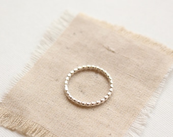 Beaded Silver Band Stacking Ring, Sterling Silver Everyday Skinny Band Ring