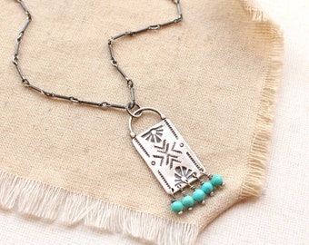 Sun Bar Turquoise Necklace, Unique Southwest Inspired Pendant Necklace, Native Inspired Turquoise Necklace, Rustic Turquoise Necklace