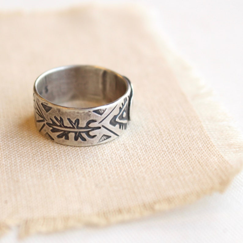 Buffalo Stamped Silver Ring, Wide Band Ring, Southwest Ring image 2