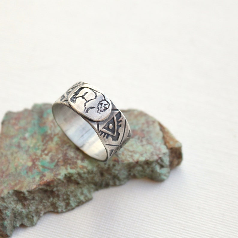 Buffalo Stamped Silver Ring, Wide Band Ring, Southwest Ring image 3