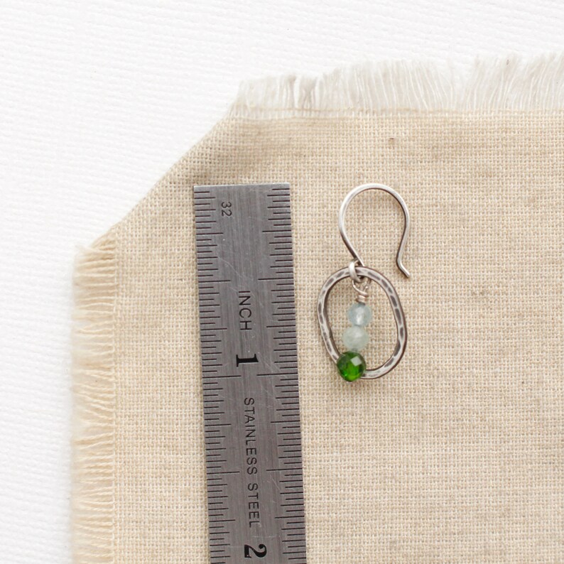 Emerald Isle Stacked Mini Hoop Earrings, Green & Blue Earrings, Forged Sterling Silver Dainty Earrings image 3