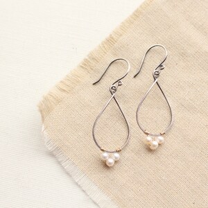 Gold Wrapped Pearls Oxidized Silver Teardrop Earrings