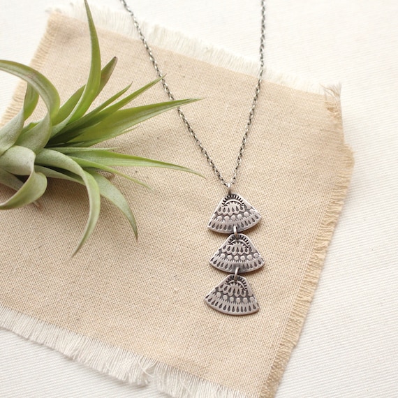 Asmi Trio Triangle Necklace, Everyday Southwest Necklace, Handmade Silver Jewelry, Unique Tribal Inspired Necklace, Rustic Pendant Necklace