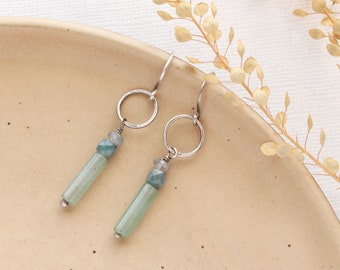 Water Lily Sydney Hoop Earrings, Stacking Labradorite, Blue Tourmaline, Green Aventurine Hoop Earrings, Unique Gemstone Earrings