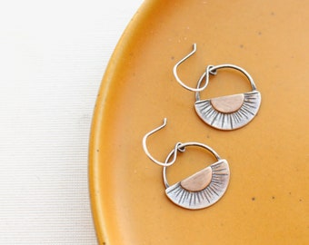 Happy Half Sun Bronze & Silver Earrings