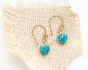 Little Turquoise Heart Earrings, Dainty Turquoise Heart Earrings, Lightweight Southwest Carved Turquoise Earrings, Valentine's Day Earrings