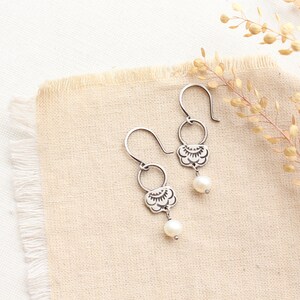 Jolie Hoop Pearl Earrings, Sterling Silver Vintage Inspired Pearl Earrings, Elegant Pearl Earrings