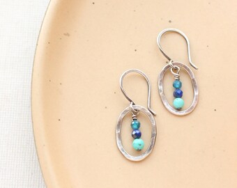 Stacked Laguna Mini Hoop Earrings, Blue Ombre Earrings, Turquoise, Apatite, & Lapis Lazuli Earrings, Mini Hoop Earrings