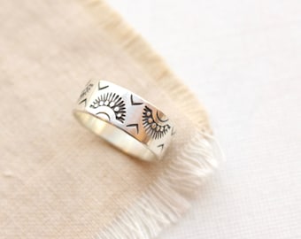 Indian Sun Stamped Silver Band Ring