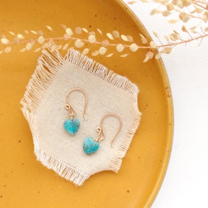 Little Turquoise Heart Earrings, Dainty Turquoise Heart Earrings, Lightweight Southwest Carved Turquoise Earrings, Valentine's Day Earrings image 2