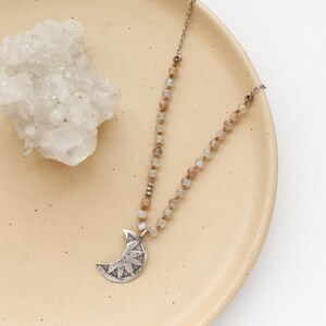 Peach Moonstone & Pakal Moon Necklace image 1