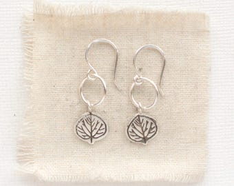 Aspen Leaf Hoop Earrings, Dainty Sterling Silver Earrings, Colorado Jewelry, Handmade Leaf Earrings