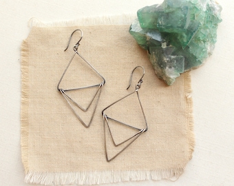 Oxidized Silver Triple Triangle Earrings