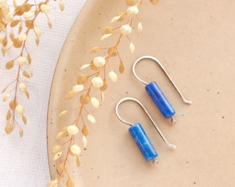 Sydney Lapis Lobe Hugger Earrings, Dainty Gemstone Earrings, Genuine Lapis Lazuli Earrings, Edgy Handmade Earrings