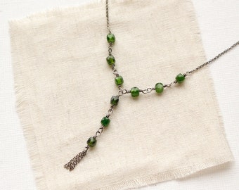 Chrome Diopside Lariat Necklace, Sterling Silver Wrapped Stone Drop Necklace