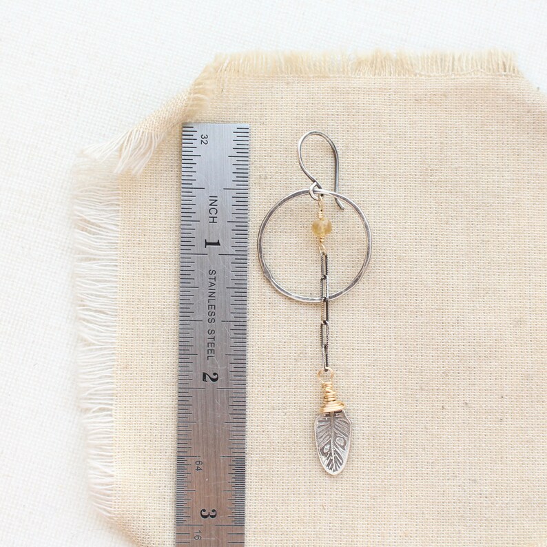 Long Feather & Citrine Hoop Earrings image 3