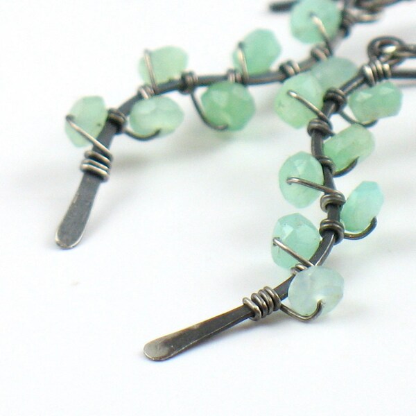 Chrysoprase Wrapped Vine Earrings Oxidized Silver