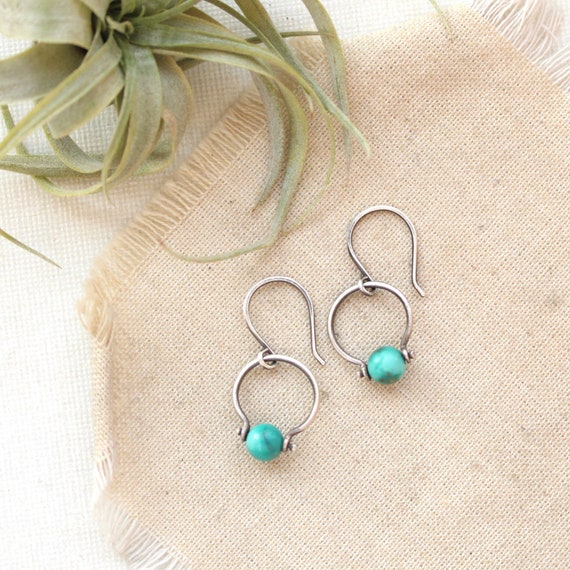 Turquoise La Cloche Earrings, Dainty Southwest Turquoise Earrings, Lightweight Earrings, Unique Gemstone Earrings, Small Earrings