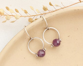 Purple Ruby La Cloche Earrings, Dainty Gemstone Earrings, Genuine Ruby Earrings, July Birthstone, Gifts For July Babies, Rustic, Lightweight