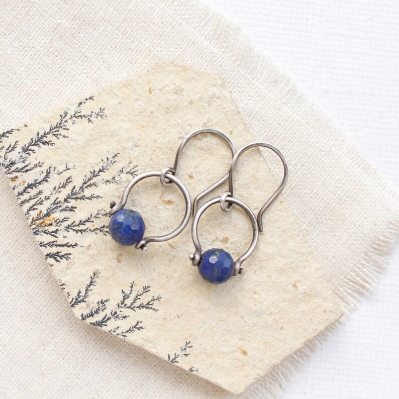 Lapis La Cloche Earrings, Sterling Silver Pinned Blue Stone Earrings, Bell-Shaped Lightweight Earrings, Lapis Lazuli Earrings image 2