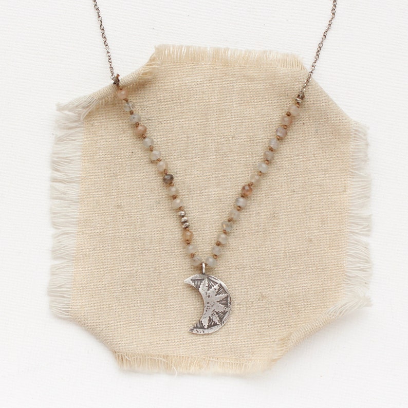 Peach Moonstone & Pakal Moon Necklace image 2