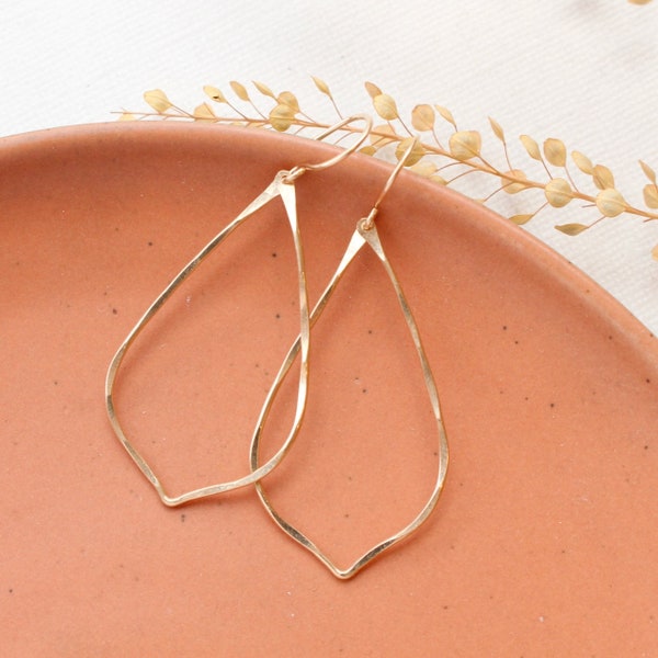 Forged Gold Fill Pointed Hoop Earrings, Gold Statement Hoop Earrings, Hammered Hoops