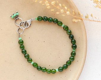 Jade Bracelet, Earthy Green Jade & Minty Chrysoprase Stacking Bracelet, Colorful Stacking Bracelet, Rustic Bracelet, Green Gemstone Bracelet