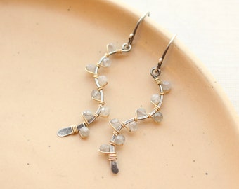 Gold Wrapped Labradorite Vine Oxidized Silver Earrings