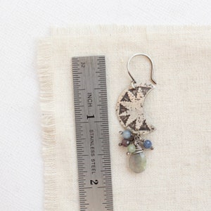 Pakal Moon Sapphire & Labradorite Cluster Earrings, Sterling Silver Celestial Earrings, Flashy Labradorite and Colorful Sapphire Earrings image 4