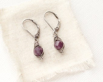 Perfect Wrap Purple Ruby Earrings, Dainty Ruby Earrings, July Birthstone, Gifts For Her, Genuine Gemstone Earrings with Sterling Silver