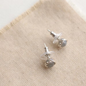 Wrapped Labradorite Post Earrings, Sterling Silver Wrapped Genuine Labradorite Post Earrings, Neutral Stud Earrings, Silver Stud Earrings image 2