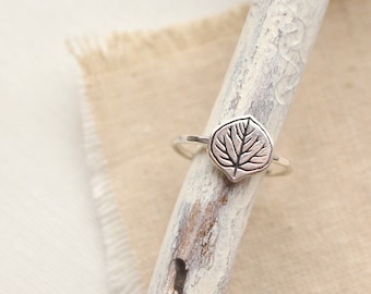 Aspen Leaf Silver Ring, Stamped Sterling Silver Colorado Aspen Leaf Ring, Stacking Ring