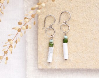 Juniper Sydney Hoop Earrings, Stacked Howlite, Chrome Diopside, Turquoise Earrings. Unique Hoop Earrings, Gemstone Earrings