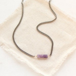 Sydney Lepidolite Necklace, Edgy Purple Gemstone Necklace, Curb Chain Necklace, Layering Necklace, Handmade Jewelry image 1