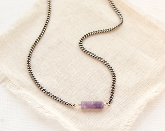 Sydney Lepidolite Necklace, Edgy Purple Gemstone Necklace, Curb Chain Necklace, Layering Necklace, Handmade Jewelry