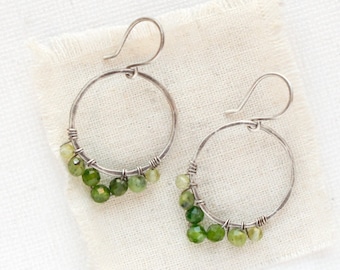 Jade Hoop Earrings, Unique Handmade Silver Hoops, Green Gemstone Earrings, Silver Hoop Earrings, Lightweight Earrings, Gifts For Her
