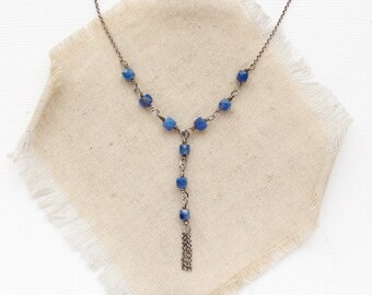Kyanite Lariat Necklace, Sterling Silver & Blue Kyanite Drop Necklace