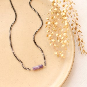 Sydney Lepidolite Necklace, Edgy Purple Gemstone Necklace, Curb Chain Necklace, Layering Necklace, Handmade Jewelry image 2