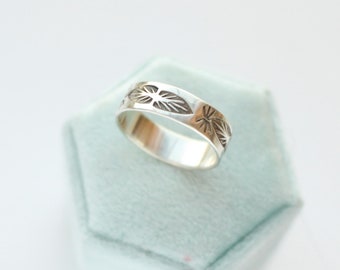 Nirvana Stamped Silver Band Ring, Bohemian Silver Stacking Ring, Southwest Silver Band Ring, Unisex Ring, Rustic Ring