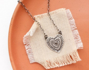 Layers of Love Stamped Silver Heart Necklace