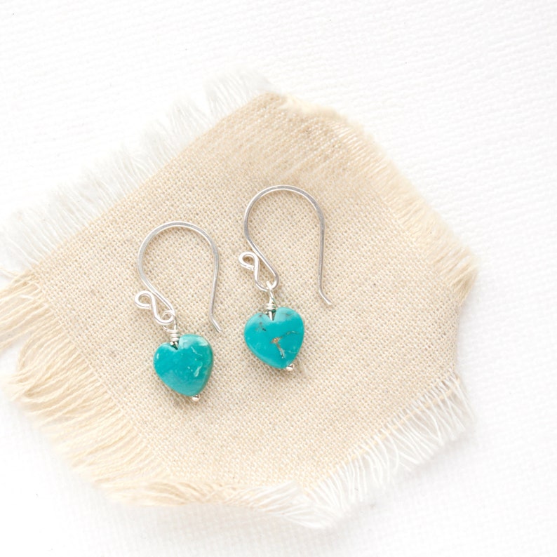 Little Turquoise Heart Earrings, Dainty Turquoise Heart Earrings, Lightweight Southwest Carved Turquoise Earrings, Valentine's Day Earrings Sterling Silver