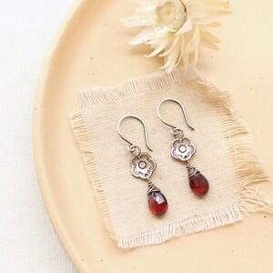 Mini Cactus Flower Garnet Drop Earrings image 2