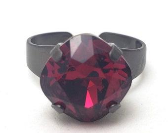 Garnet Red Ring Swarovski Crystal Cocktail Ring RARE Diamond Sparkle Solitaire You Choose Finish Square Dorothy's Slippers Crimson Cerise